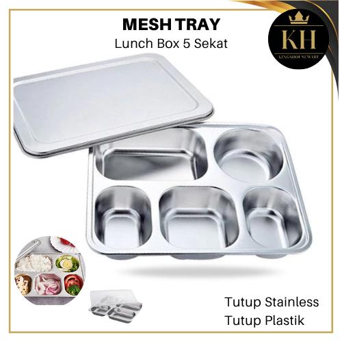 KH - Lunch Box 5 Sekat / Wadah Saji Tray Makan Stainlees / Box Kotak Makan Tutup Stainless Tutup Pla