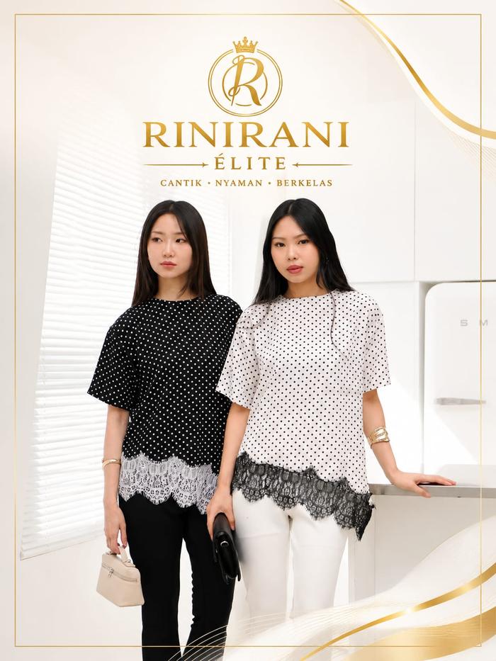 Blouse Polkadot Asimetris Premium  Elegant & Classy | Lace Hem | O-Neck | RINIRANI ELITE