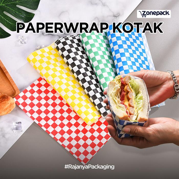 (200 PCS) Kertas Nasi Kotak Kotak | Kertas Sandwich Roti Motif Catur Black | Kertas Pembungkus Burge