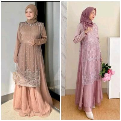 Rompi Gamis Panjang Tile Mutiara Brokat Premium Outer Long Vest Etnik Cardigan Outer Brukat Kekinian