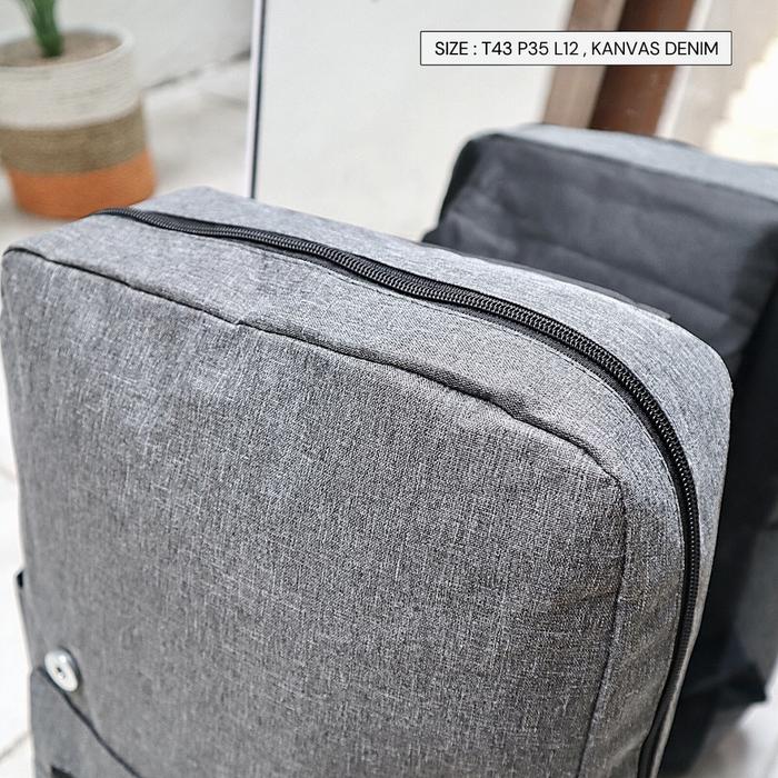 Semarang Tas ransel Pria wanita kain / bahan kanvas denim terdapat 5 warna muat laptop