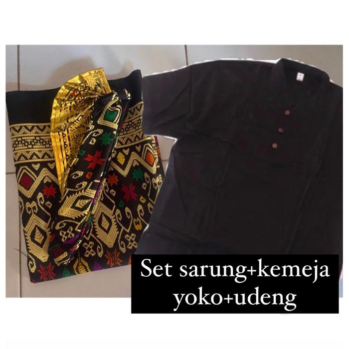Setelan Sarung Atay Kamen Lembaran Batik Dewasa + Udeng Jadi + Kemeja Koko Adem Terbatas