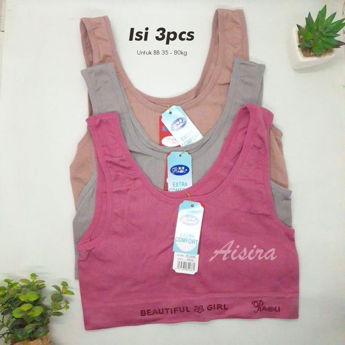PREMIUM Piaoli 3PCS Bra Miniset Wanita Dewasa Jumbo Polos Premium Bahan Adem Bh Tipis Remaja - Dewas