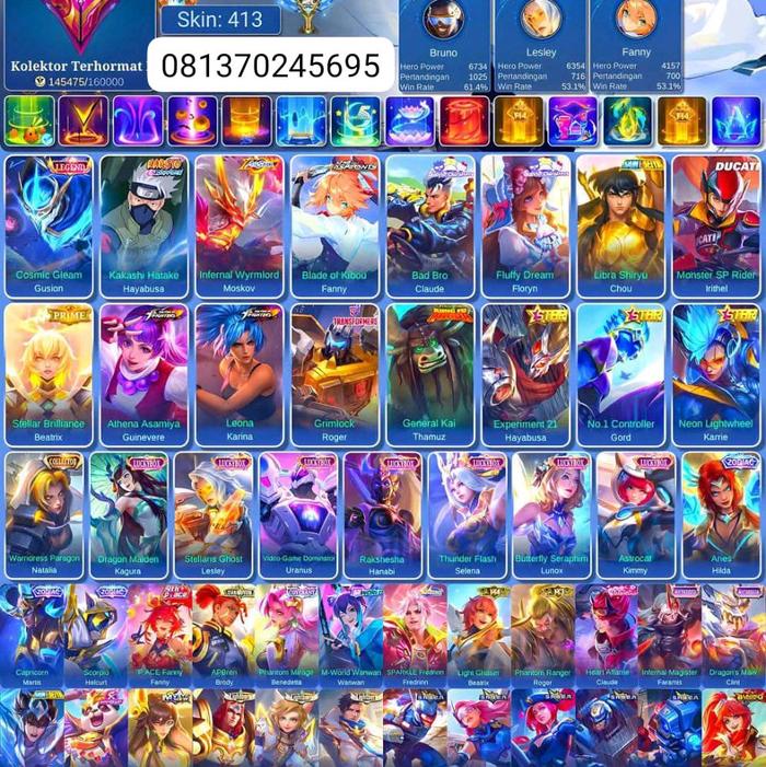 JUAL AKUN ML MURAH GUSION LEGEEND ON HAYABUSA KAKASI ON MOSKOP ALSTAR ON FANNY ASPIRAN ON IRITEL DUG