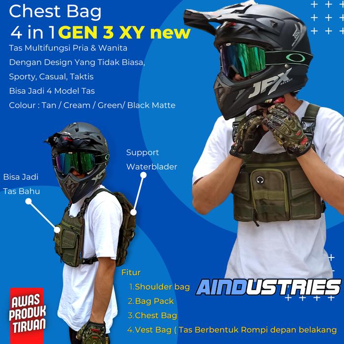 Tas Dada Original AIndustries 4 in 1 GEN 3 XY CHEST BAG 2024 Tas Rompi Depan Belakang Hijau Army