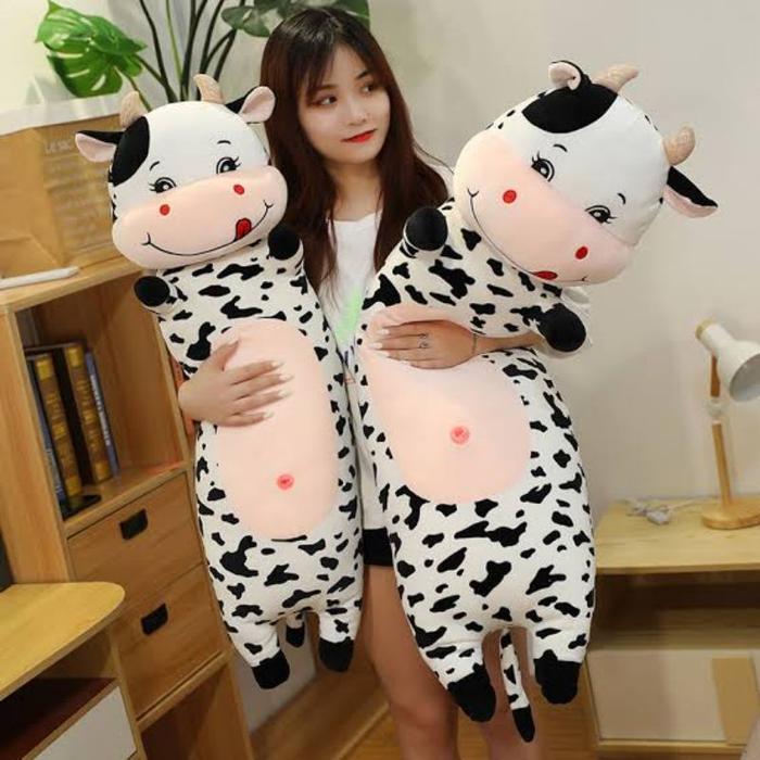 Boneka Guling Sapi Ukuran Kecil 60 cm dan Jumbo 80 cm Mainan Mewah Teman Tidur Anak