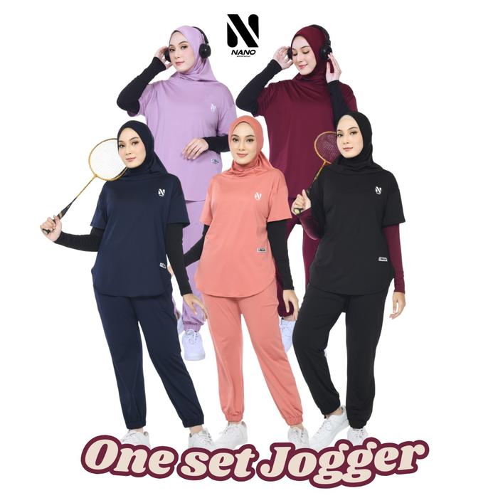 Nano Sportswear Baju Senam Muslim Wanita Jogger / Setelan Baju Senam Jogger / One Set Wanita Jogger