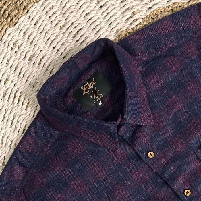 Kemeja flanel edge lengan panjang pria bawan semi wol lembut adem tidak berbulu no 36