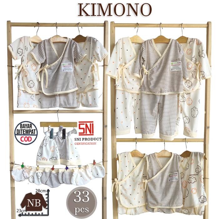 Paket 33 pcs Set Lengkap Baju Bayi Kimono Tali Setelan Outfit Baby OOTD SNI Topi Sarung Tangan Kaki