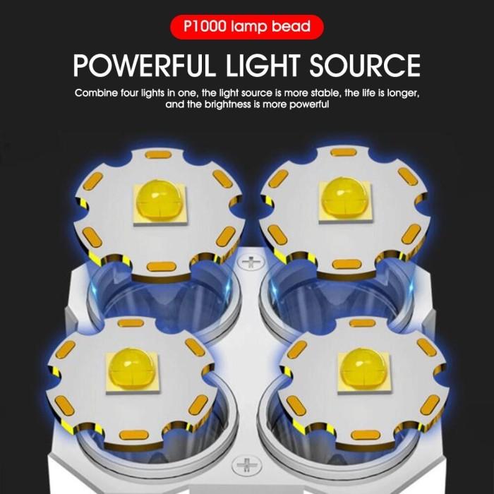Senter LED 4 Mata 48W + 20W / Senter LED Chargeable / Senter Cas LED