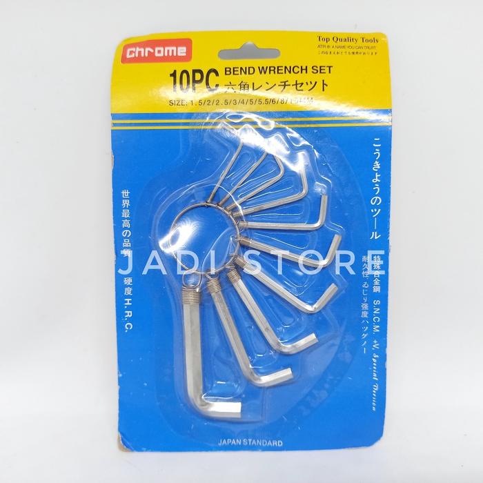 Kunci L isi 9 pcs CRV Hex Key Wrench Set Travel mobil motor Kunci L Set Kunci L Cakram