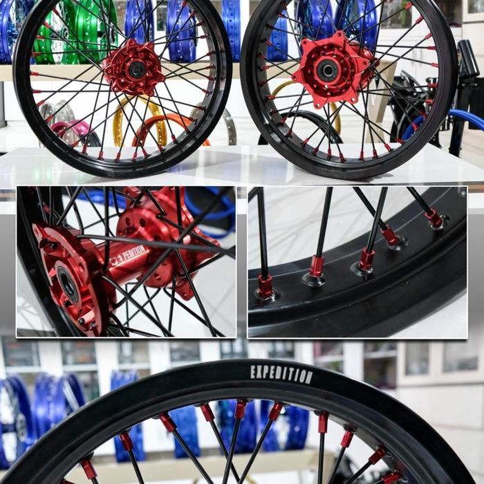 Wheel Set Supermoto CRF Velg Expedition Nipple KTM + Ban Dunlop