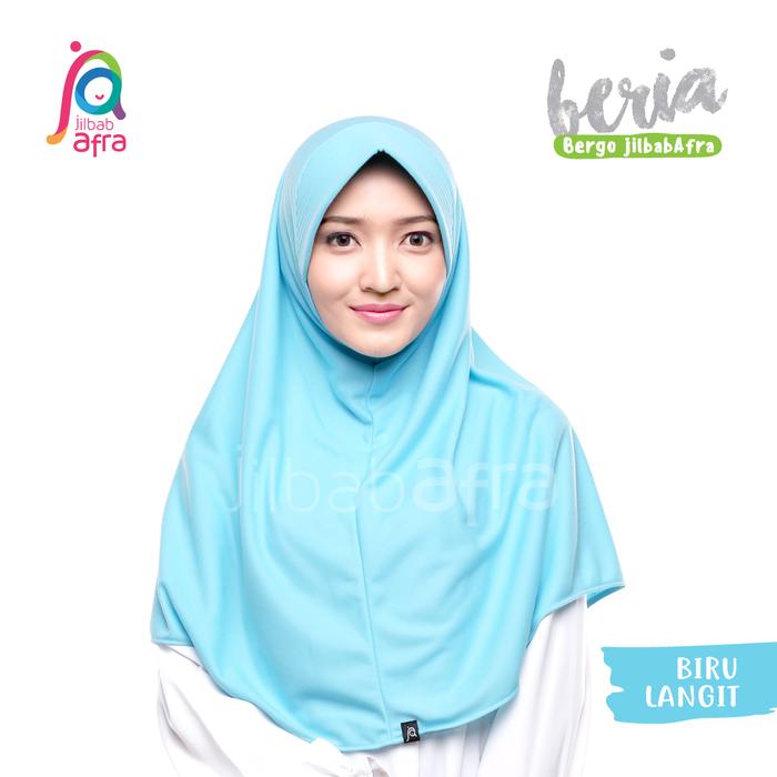 Jilbab Afra Arfa Beria Bergo Kaos Instan Polos Pet Busa Biru Langit Panjang Muslim