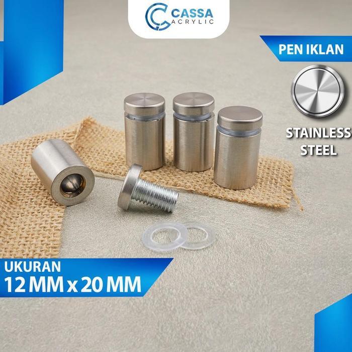 CASSA PEN IKLAN 12 X 20 STAINLESS / BAUT AKRILIK / BAUT KACA / SIGN