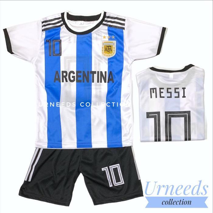 Setelan Baju Bola Anak Timnas Argentina Putih (Versi Messi) – Jersey Futsal, Ukuran 1–2 Tahun, 2025
