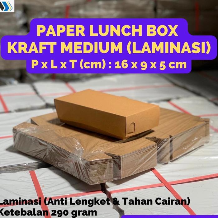 ORIGINAL (100 PCS) Paper Lunch Box Kotak Makan Ukuran M 16x9x5 cm (Lunchbox Medium) Laminasi Tebal 2