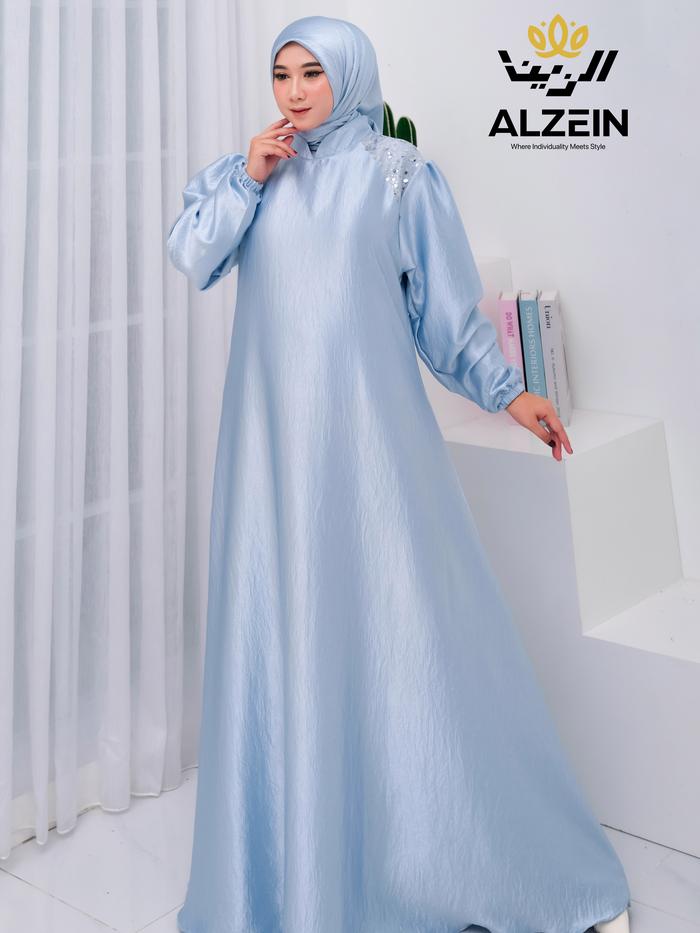 Saukia Dress Gamis Wanita Muslim Set Hijab Segi Empat Bahan Silk Sutra Kombinasi Sequeen gamis silky