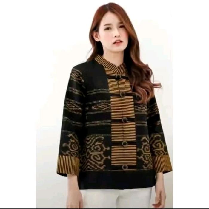 blus tenun Jepara mix lurik premium