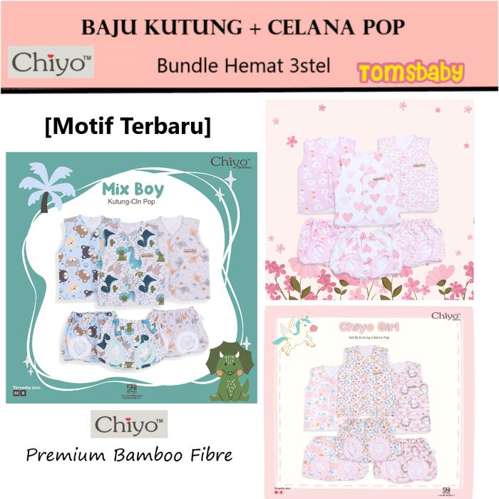 [TOMS] CHIYO BABY (3stel) Baju Kutung + Celana Pop Motif Terbaru Premium Bamboo Fibre | Stelan Baju 
