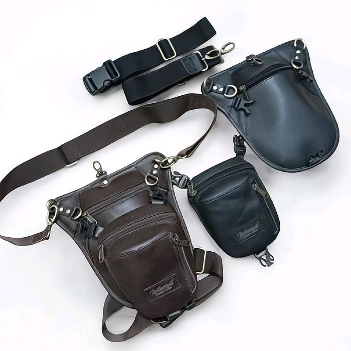 tas pinggang tas paha tas selempang kulit sapi asli TPB04 Hitam Pria