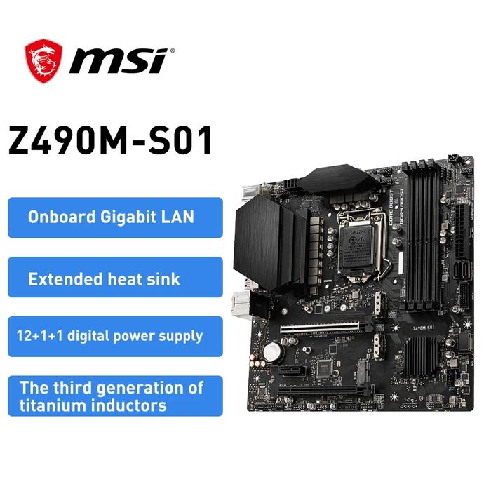 MSI New Motherboard Z490M-S01 LGA 1200 DDR4 Intel Z490 128GB Intel