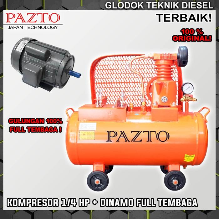 PAZTO Kompresor Angin 1/4 HP + Dinamo Full Tembaga 0.25 HP PK Compressor Original Terbaik