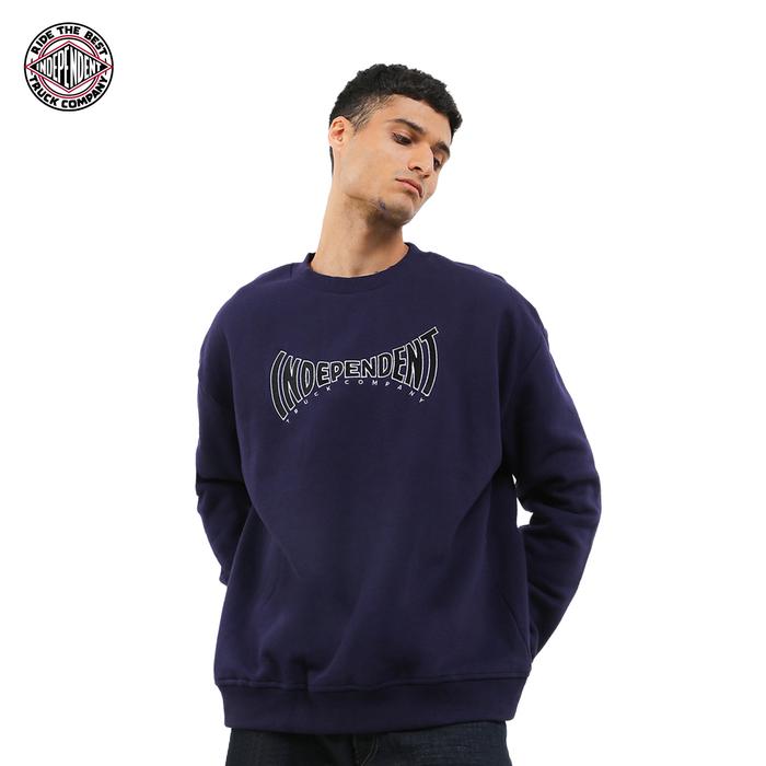 INDEPENDENT TRUCK CO. Sweater Pria NM223-Cr02 Fit Fleece Hitam Navy Crewneck Basic Zipper 280GSM 87%