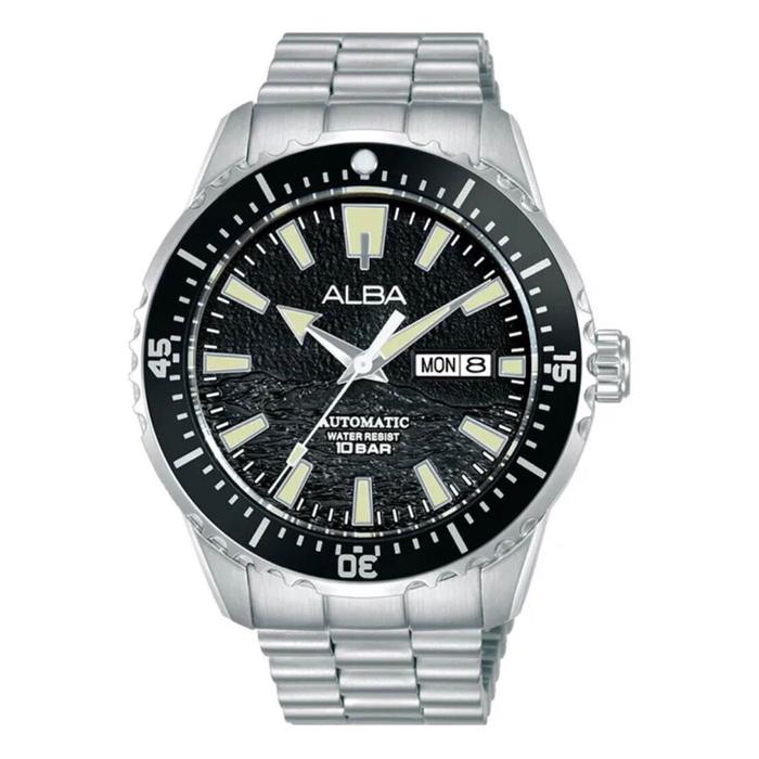 ALBA Jam Tangan Pria AB AL4743 Automatic Water Resist 10 Bar Tali Stainless Steel Tampilan Hitam