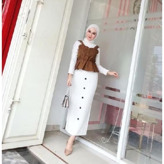 TERBARU Rok span Rajut kancing wanita / Rok span rajut polos kancing