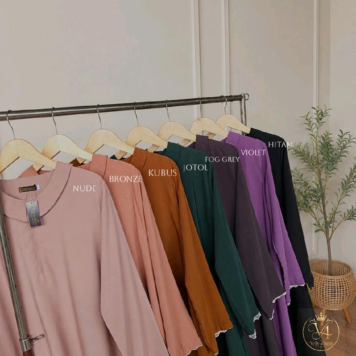 Baju Gamis Couple Mahalika Bahan Wolfis Premium Resleting Busui Farisi Renda Lengan French Khimar Ko
