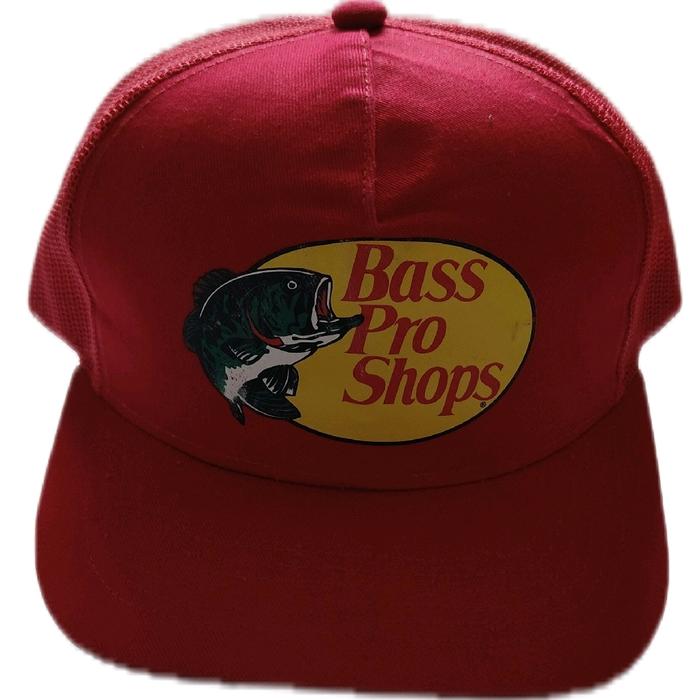 Bass Pro Shops Topi Merah dengan Logo Ikan Bass Pro Shops untuk Penggemar Outdoor