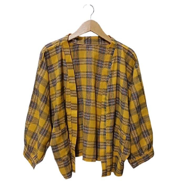 Outer wanita motif kotak2 warna kuning pj 60