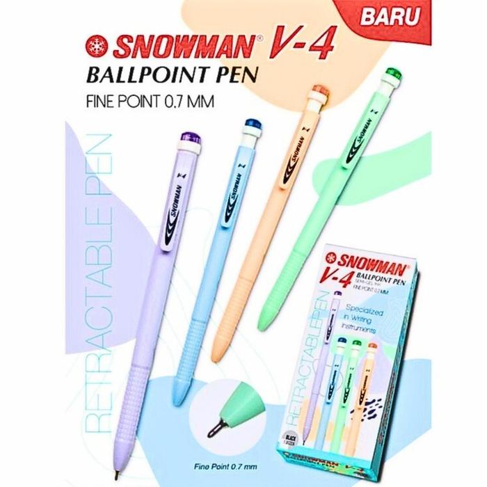 (12Pcs) Pen Snowman V7 / Pen Snowman V4N / Pulpen Snowman V7 Tinta Hitam