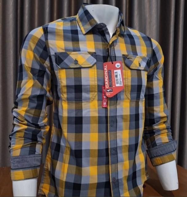 Cardinal Kemeja Pria Cardinal Jeans Original Katun S-XXL Stylish Dengan Detail Kerah Kancing Dan Kan