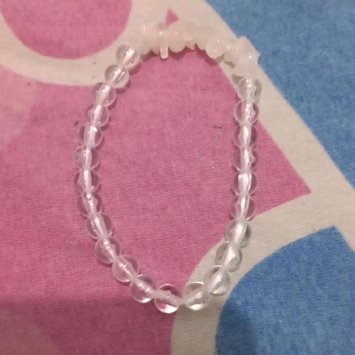 gelang batu krikil  kombinasi kristal bening