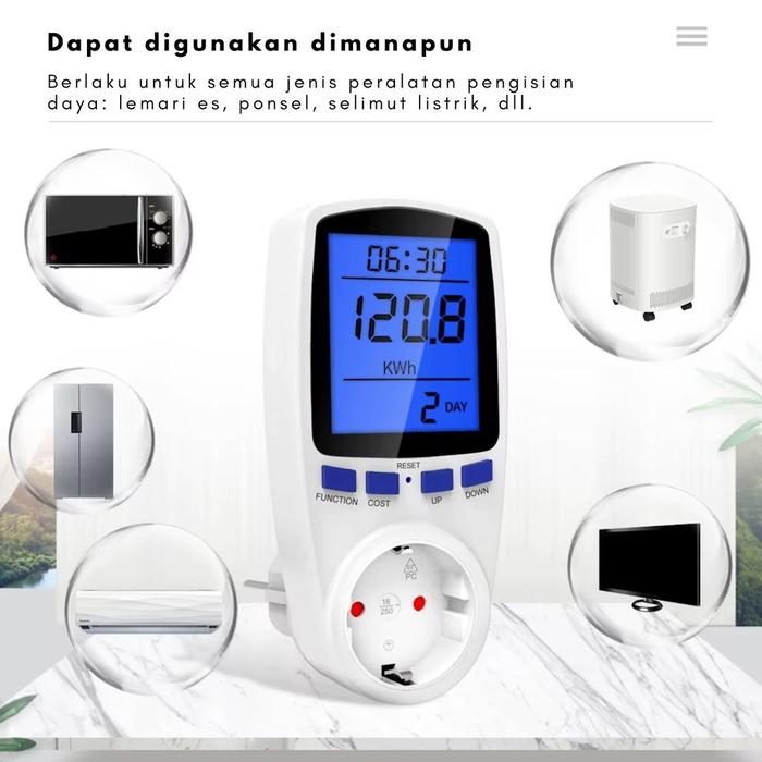 Watt Meter Stop Kontak Pengukur Daya Listrik Wattmeter Kwh Volt Ampere Digital Power Meter Ac Voltag