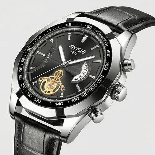COD Jam Tangan Pria AIYISHI Original Arloji Mekanis Mewah Open Heart Tourbillon Otomatis Luxury Chro