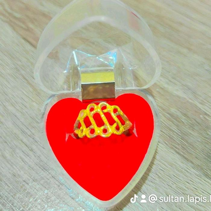 cincin huruf S sepuh emas 24K lapis kristal premium