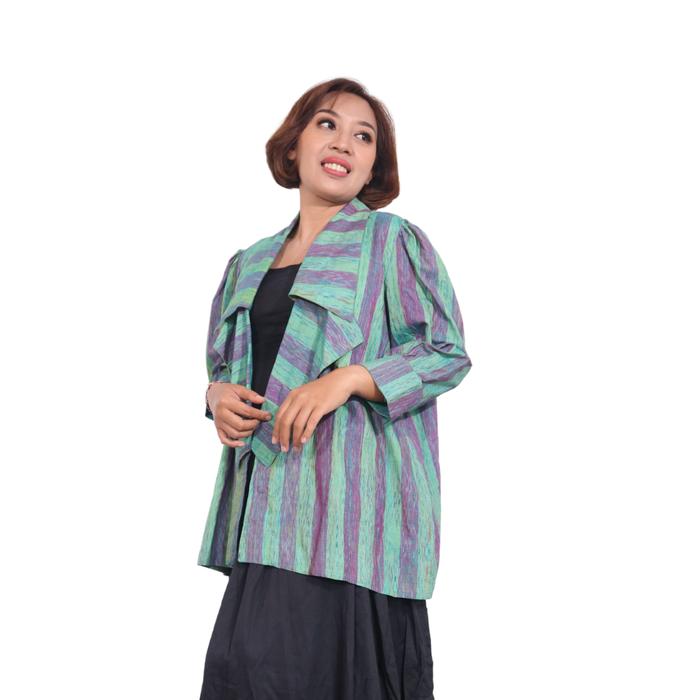 Outer Hijau Tenun Endek Sulur, Outer Wanita Elegan, Outer Wanita Tenun Bali, Batik, Outer Formal dan