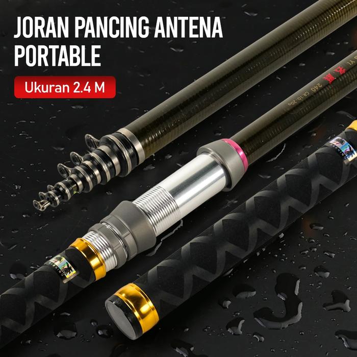 Joran Pancing Carbon Fiber Mini Pocket Fishing Rod 2.4M OMTHQXBK - Black