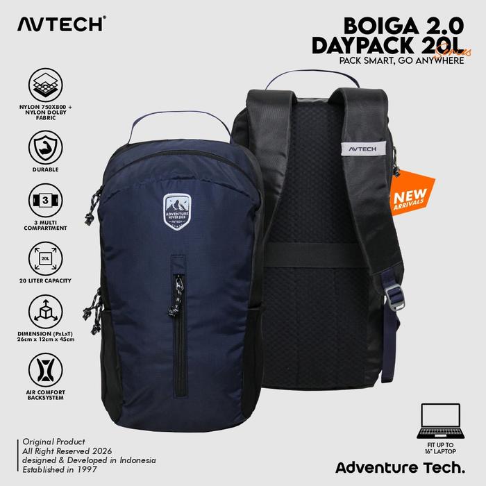AVTECH - Tas Ransel Daypack Laptop Harian Pria Wanita Sekolah Kerja Travel Bag Lifestyle 20 Liter - 