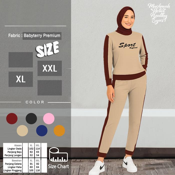 SPORT BF SET - Setelan Kaos Celana Training Olahraga Wanita Jumbo Big Size XL XXL dengan Logo Bordir