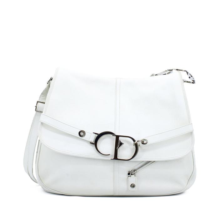 Preloved Flap Bag Messenger Bag White Leather I16552C