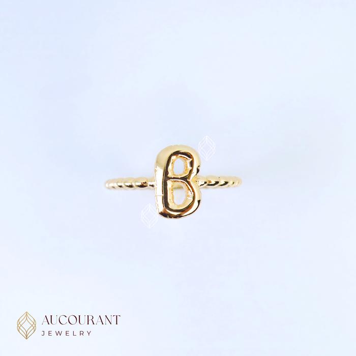 Cincin Emas model Inisial Huruf B. Emas Rose Gold 16K