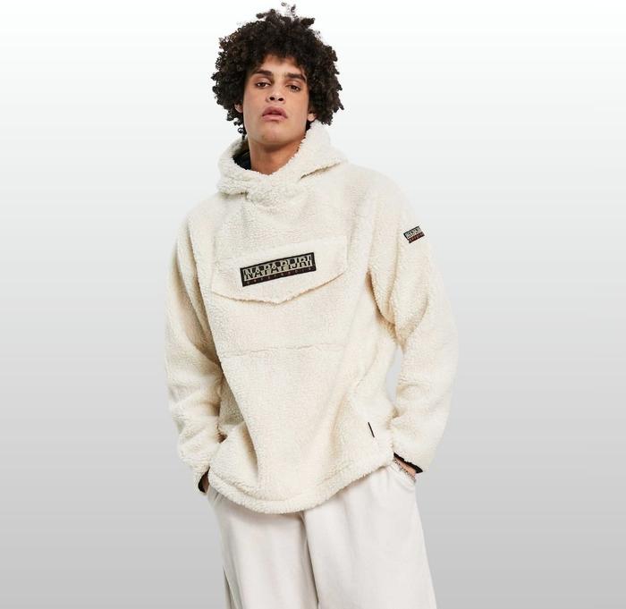 Jacket Napapijri Patch Curly hoodie Original Fleece Pria Lembut Tebal Hangat Logo Patch