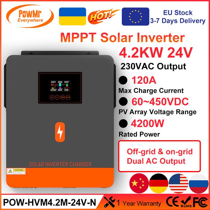 PowMr 4.2KVA/4.2KW Hybrid Solar Inverter 24V 220V Output Support Wifi