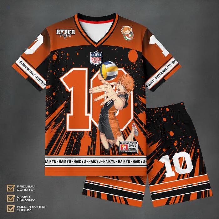 Setelan Jersey Anak Haikyuu Hinata 10 Premium Fullprint | Baju Setelan Anak Haikyuu Hinata Dryfit Ad