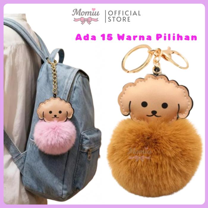 MOMIU - Gantungan Tas Kunci Dogy Pompom Anjing Pom Lucu Bulu Bagcharm Ganci Boneka doggie puppy