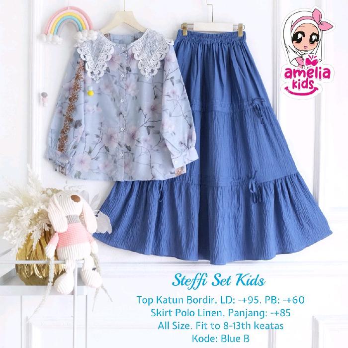 Amelia Kids Steffi Set Rok Teen Kids Remaja Setelan Anak Remaja Usia 8-13 Tahun Motif Bunga Keren Ba