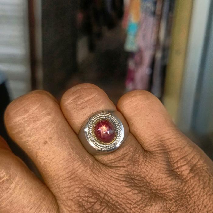 Batu star ruby asli batu natural size jari no7 ring monel handmade